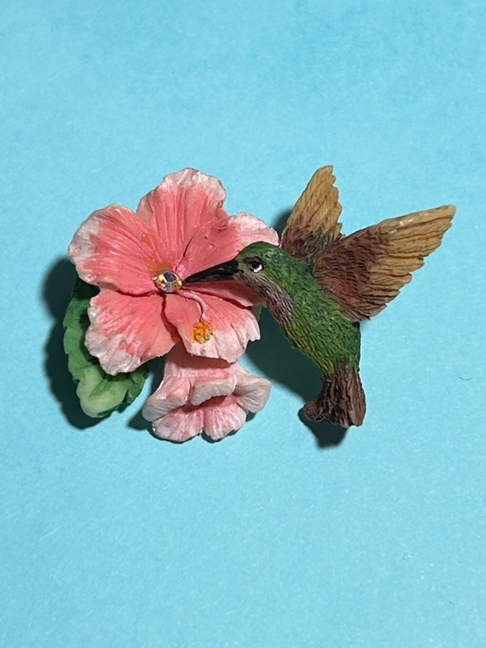 Colorful Hummingbird Springtime Brooch w/rhinestone
